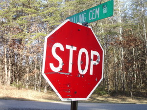 Walling Cemetery Stop Sign