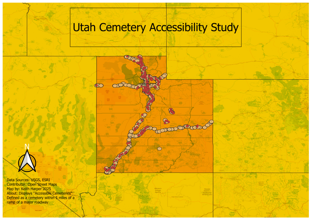 Accessibility Study of Cemeteries within 5 miles of exit ramps on Utah's major roadways.